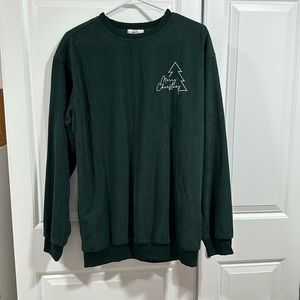 Women’s oversized boutique Merry Christmas green ribbed pullover NWOT